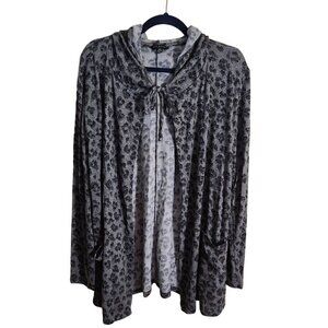 Lucky Brand NWT Gray Animal Print Hoodie Cardigan Sweater Size M
